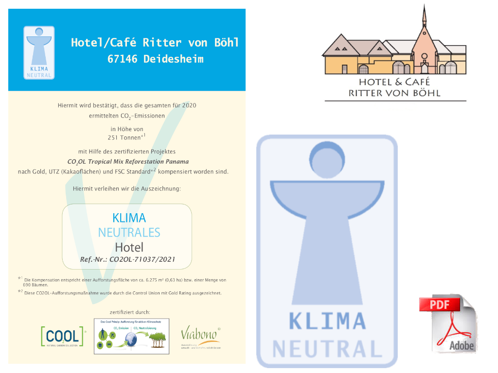 Information zum klimaneutralen Hotel und die Zertifizierung mit dem blauen Klimaengel